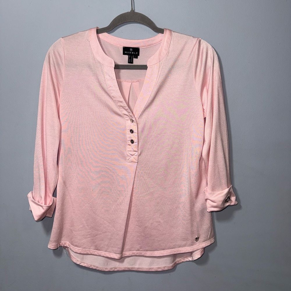 Marble Baby pink Stretchy 3/4 Sleeve Top Size XS EUC